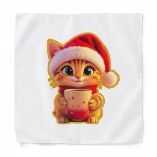 **Cute Christmas Cat with Santa Hat – Funny Holida Bandana (Front)