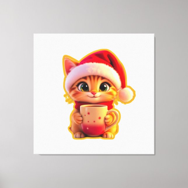 **Cute Christmas Cat with Santa Hat – Funny Holida Canvas Print (Front)