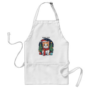Cute Christmas Cat with Trees Festive  Adult Apron
