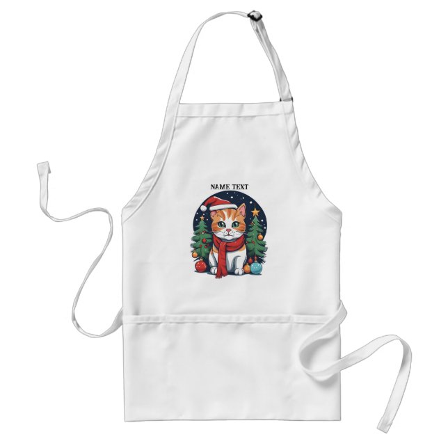 Cute Christmas Cat with Trees Festive  Adult Apron (Front)