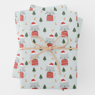Cute Christmas Cat Wrapping Paper Sheets