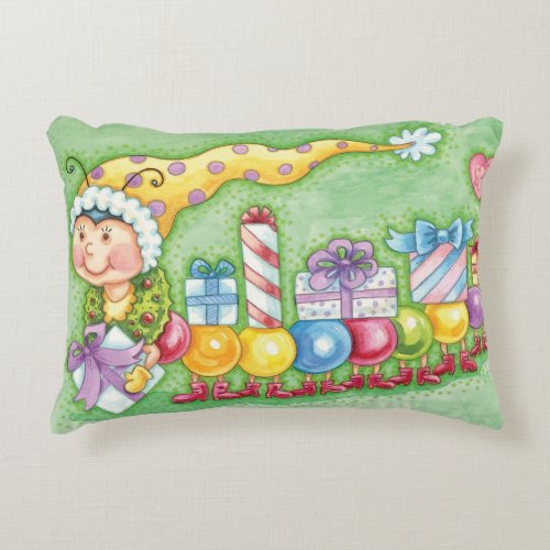 Cute Christmas Caterpillar Train with Presents Accent Pillow