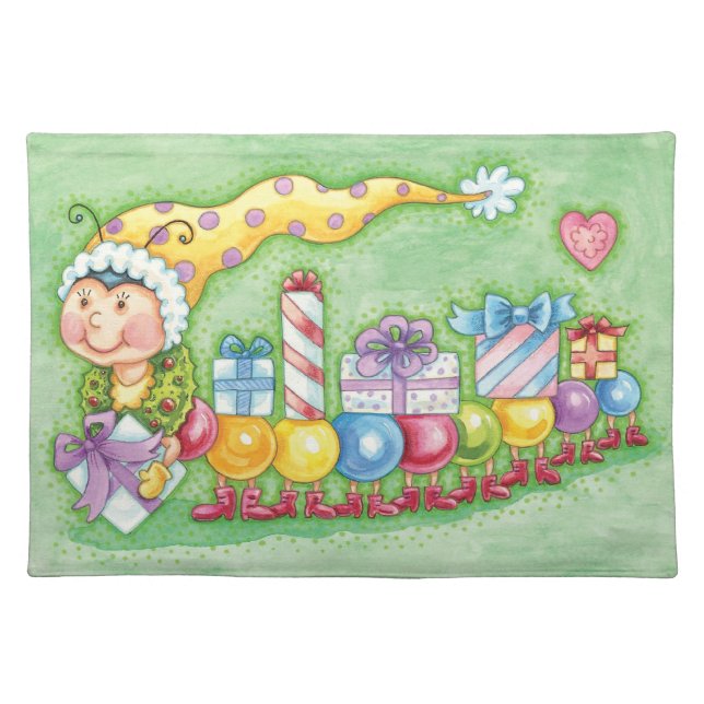 Cute Christmas Caterpillar Train with Presents Cloth Placemat (Front)