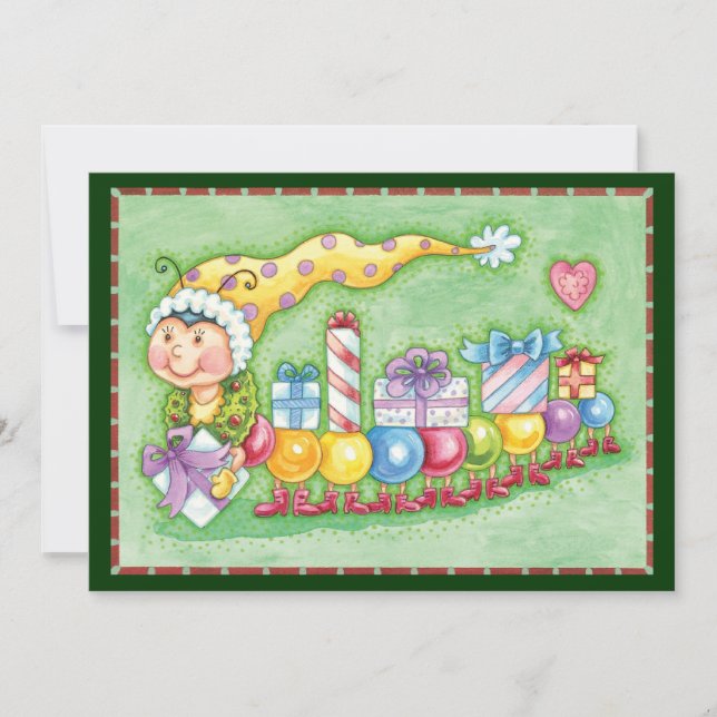 Cute Christmas Caterpillar Train with Presents Holiday Card (Front)