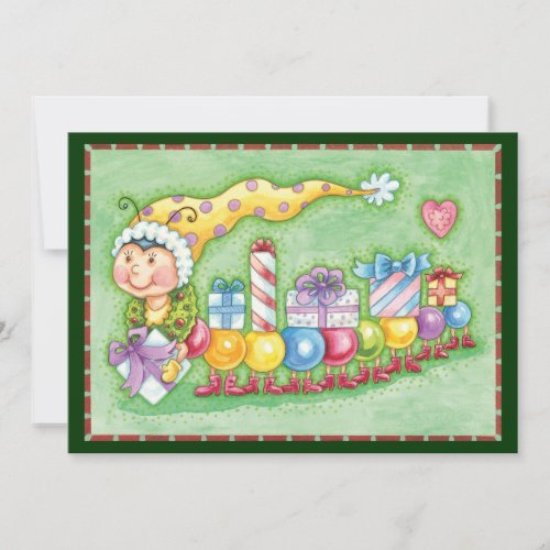 Cute Christmas Caterpillar Train with Presents Holiday Card