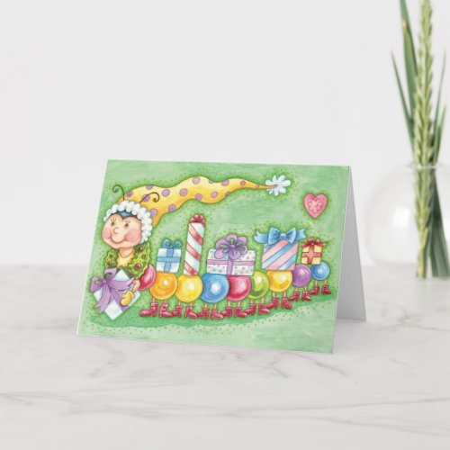 Cute Christmas Caterpillar Train with Presents Holiday Card