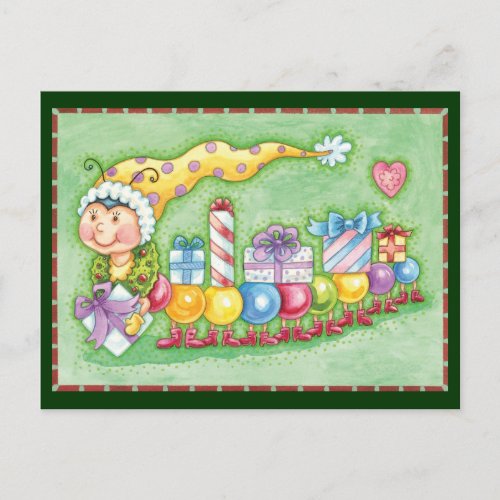 Cute Christmas Caterpillar Train with Presents Holiday Postcard