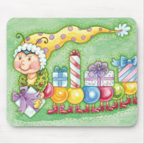 Cute Christmas Caterpillar Train with Presents Mouse Pad