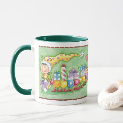 Cute Christmas Caterpillar Train with Presents Mug
