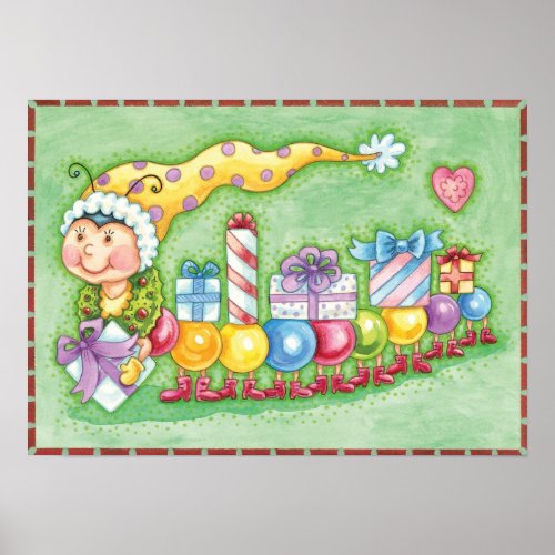 Cute Christmas Caterpillar Train with Presents Poster