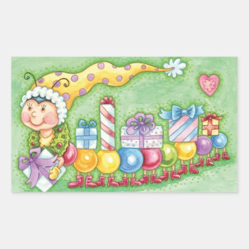 Cute Christmas Caterpillar Train with Presents Rectangular Sticker