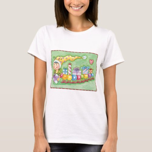 Cute Christmas Caterpillar Train with Presents T_Shirt