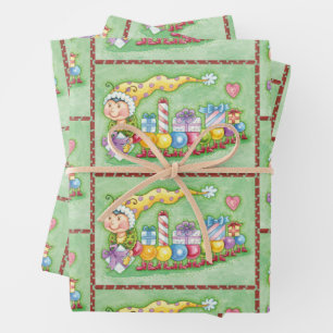 Cute Christmas Caterpillar Train with Presents Wrapping Paper Sheets