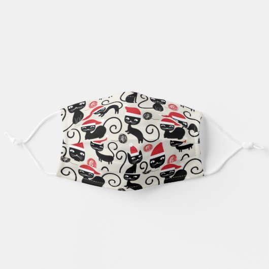 Cute Christmas Cats Adult Cloth Face Mask (Front, Unfolded)