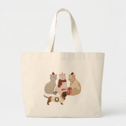 Cute Christmas Cats and Dachshund Holiday Tote Bag