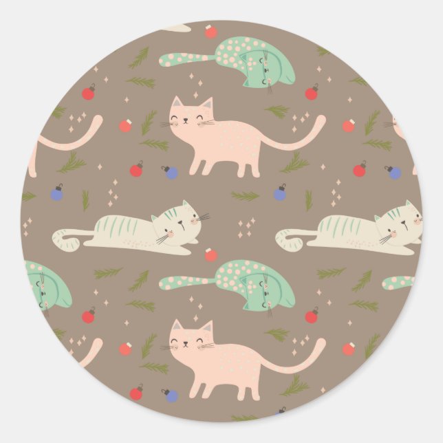 Cute Christmas Cats Classic Round Sticker (Front)