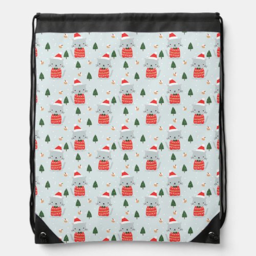 Cute Christmas Cats  Drawstring Bag