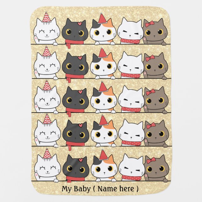 Cute Christmas Cats Faces Meowy Christmas  Baby Blanket (Front)