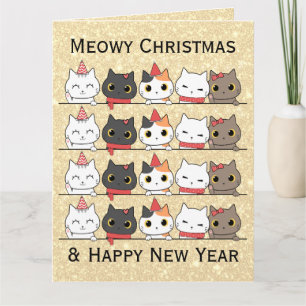 Cute Christmas Cats Faces Meowy Christmas Card