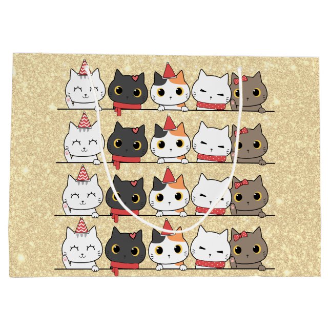 Cute Christmas Cats Faces Meowy Christmas  Large Gift Bag (Back)
