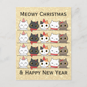 Cute Christmas Cats Faces Meowy Christmas  Postcard