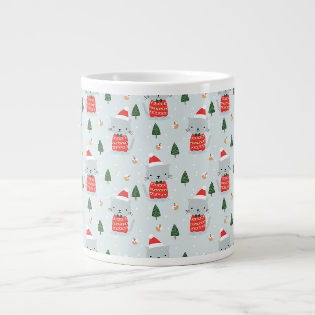 Cute Christmas Cats Giant Coffee Mug (Front)