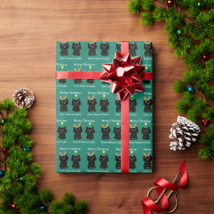 Cute Christmas Cats Green Personalized Holiday Wrapping Paper