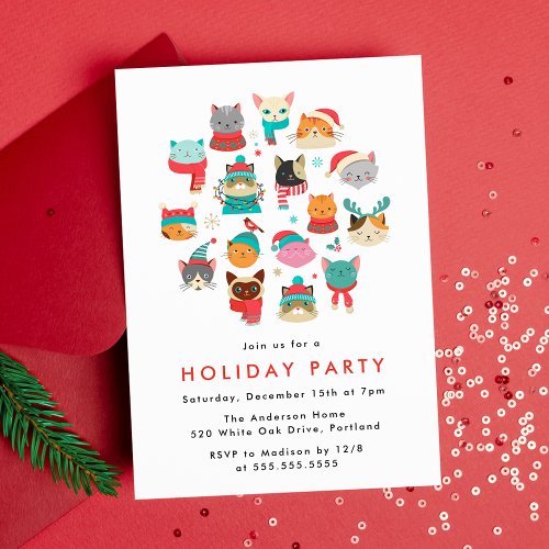 Cute Christmas Cats Holiday Party Invitation