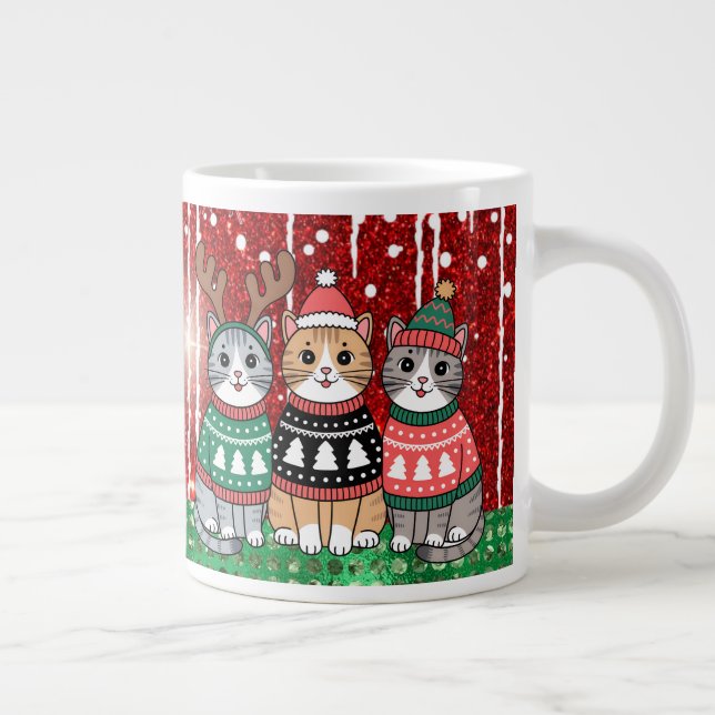 Cute Christmas Cats I love you Mom Giant Coffee Mug (Right)