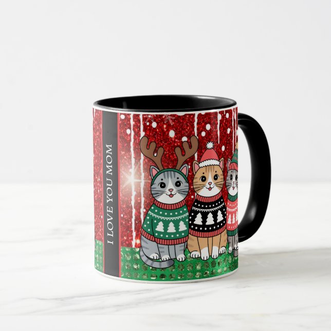 Cute Christmas Cats I love you Mom Mug (Front Right)