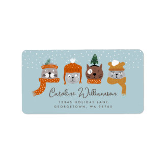 Cute Christmas Cats in Cozy Knits Blue Address Label