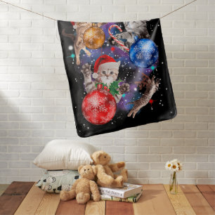 Cute Christmas Cats In Space Ornaments Baby Blanket