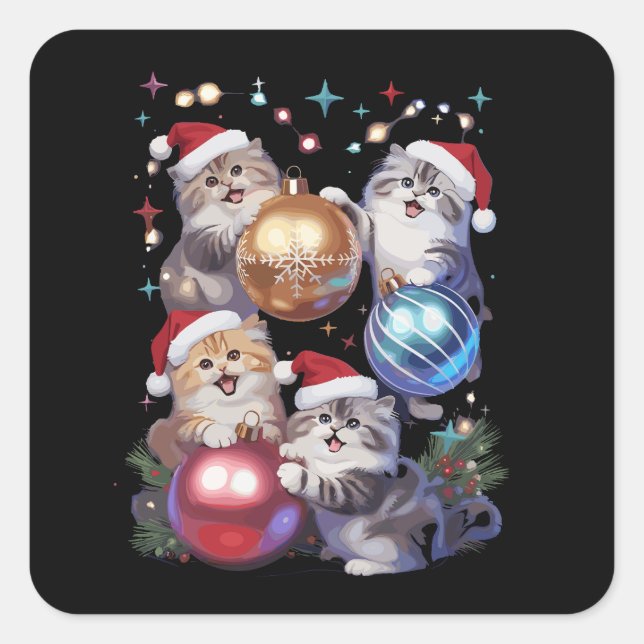 Cute Christmas Cats In Space Ornaments  Square Sticker (Front)