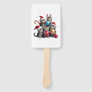 Cute Christmas Cats In Space Ornaments T-Shirt Hand Fan
