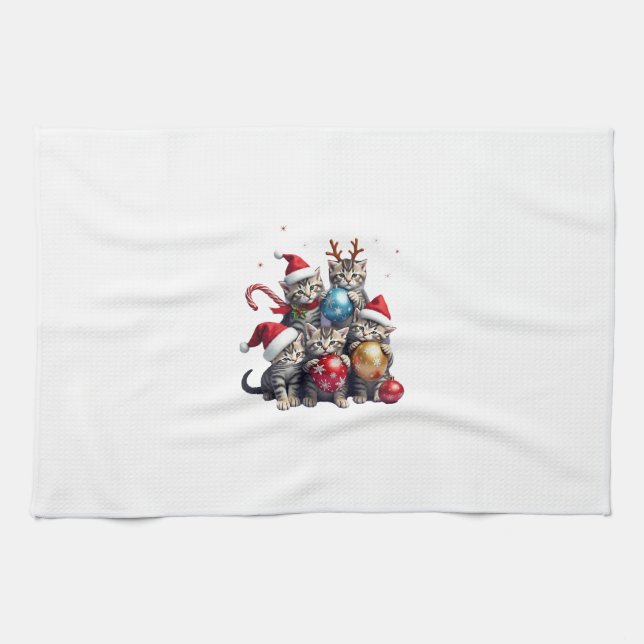 Cute Christmas Cats In Space Ornaments T-Shirt Kitchen Towel (Horizontal)