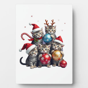 Cute Christmas Cats In Space Ornaments T-Shirt Plaque