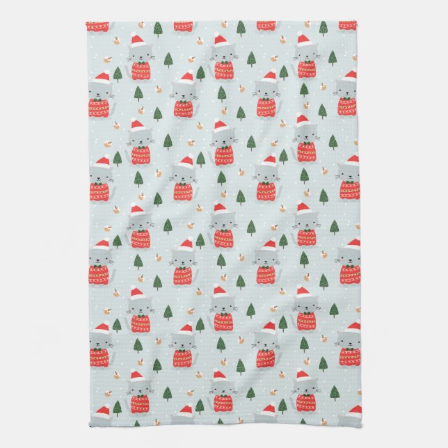 Cute Christmas Cats  Kitchen Towel (Vertical)