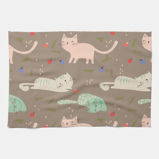 Cute Christmas Cats Kitchen Towel (Horizontal)