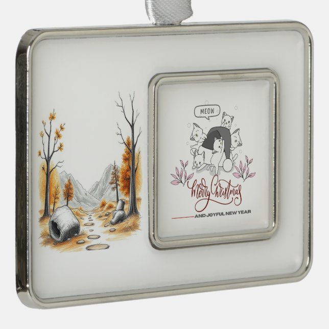 Cute Christmas Cats “Meow” Holiday Design Christmas Ornament (Right)