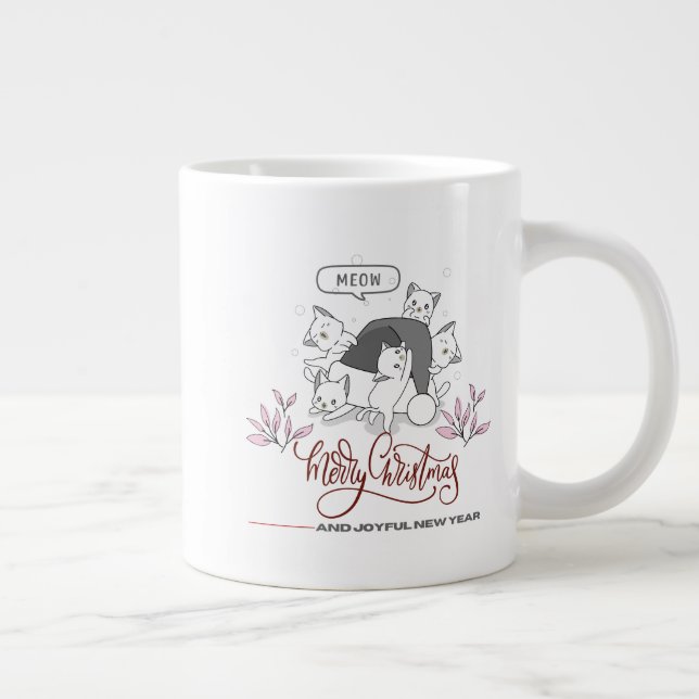 Cute Christmas Cats “Meow” Holiday Design Giant Coffee Mug (Right)