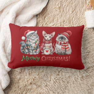 Cute Christmas Cats Meowy Christmas Lumbar Pillow