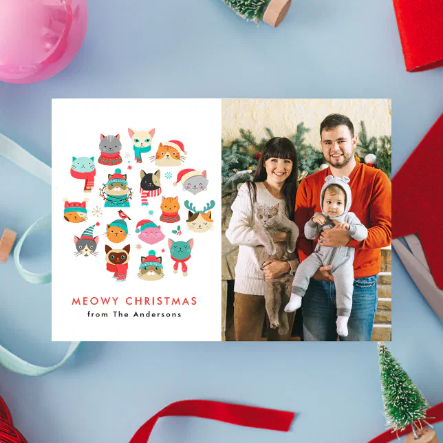 Cute Christmas Cats Meowy Christmas Photo Holiday Card | Zazzle