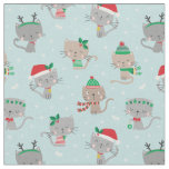 Cute Christmas Cats on light blue Fabric