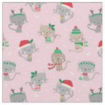 Cute Christmas Cats on light pink Fabric