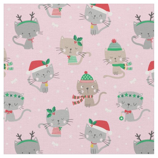 Cute Christmas Cats on light pink Fabric
