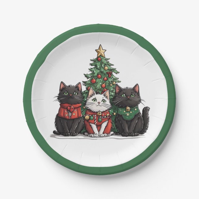 Cute Christmas Cats Paper Plates (Front)
