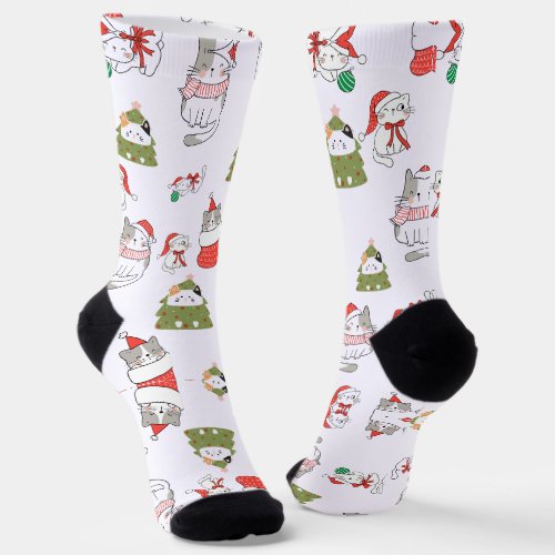 Cute Christmas Cats Pattern – Festive Holiday Desi Socks