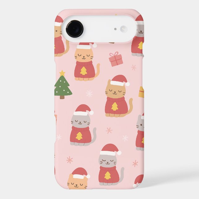 Cute Christmas Cats Pattern – Pink Holiday Design Case-Mate iPhone Case (Back)