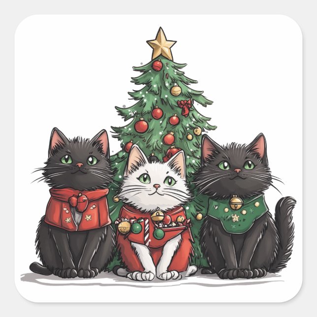 Cute Christmas Cats Square Sticker (Front)