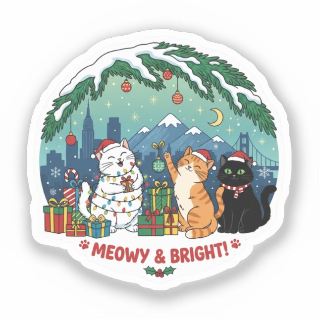 Cute Christmas Cats Sticker (Front)